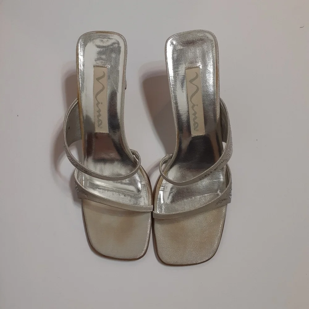 Nina Silver Rhinestone Dress Shoes High Heels Christmas Holiday NYE Party Size 9